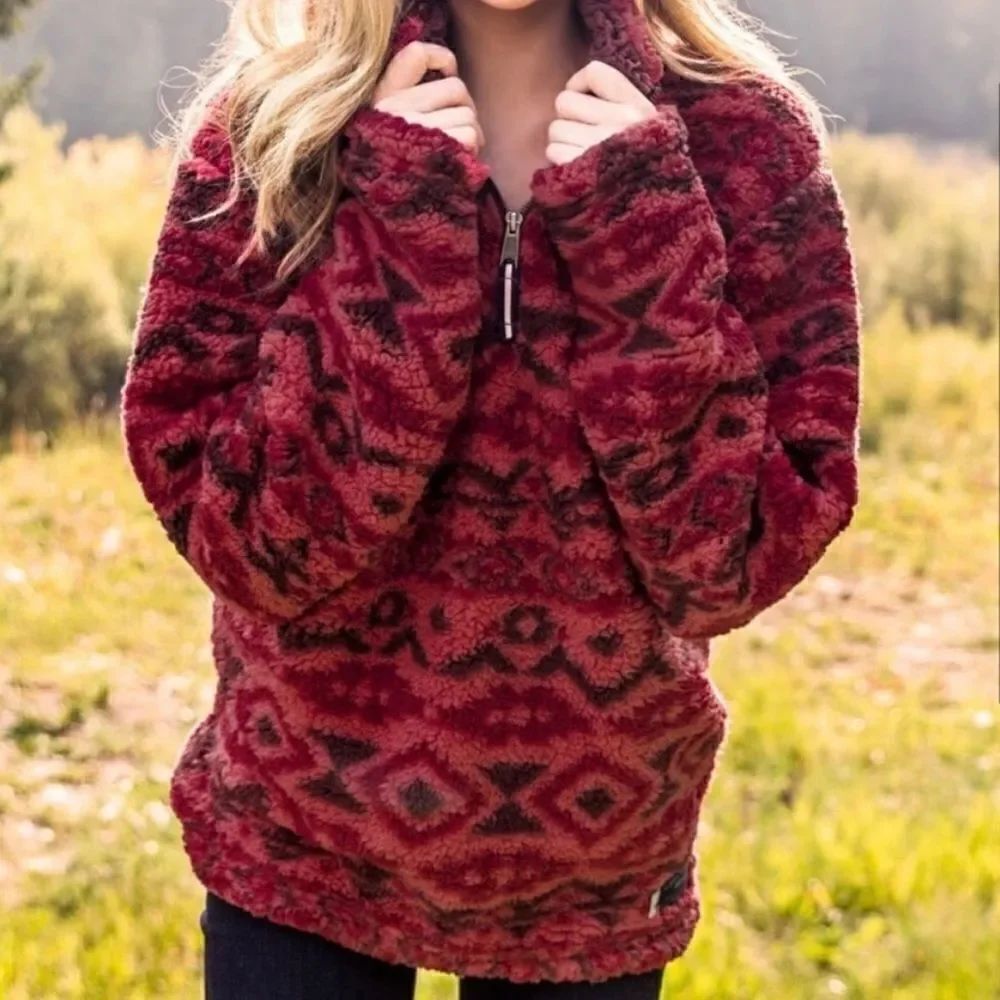 Southern Marsh 1/4 Zip Appalachian Peak Red Aztec Sherpa Pullover
